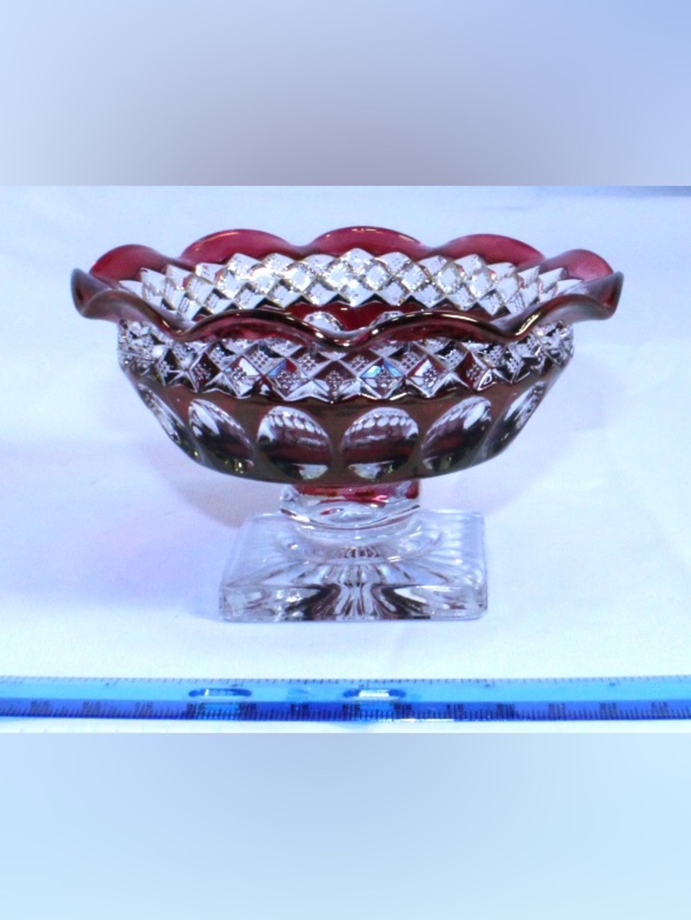 Vintage MCM Waterford Pattern Ruby Flash Westmoreland Glass Candy - Compote Dish
